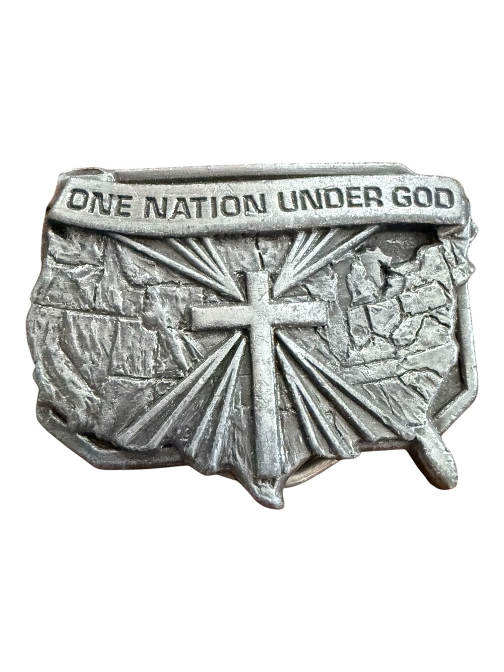 Vintage 1984 One Nation Under God Belt Buckle Bergamot Brass Works Made in USA